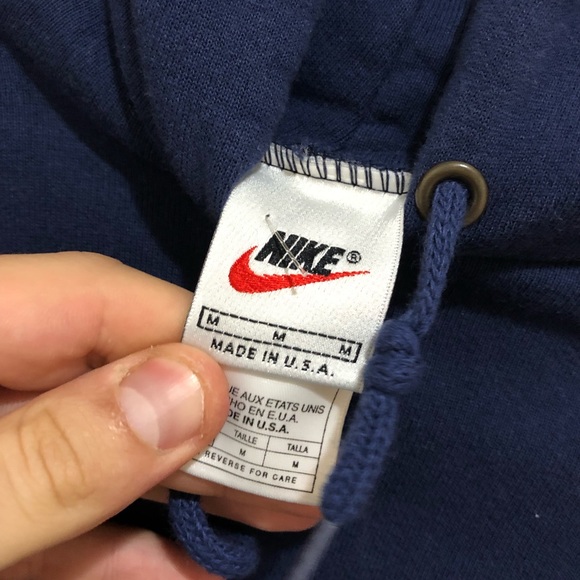 Vintage 90s Nike swoosh hoodie navy sweatshirt - Picture 2 of 3